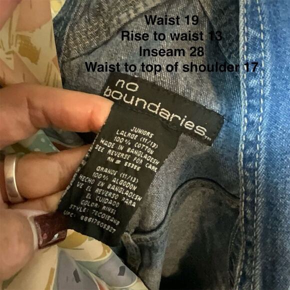 2444. Vintage No Boundaries Juniors Large Blue Denim Overalls - Picture 5 of 11
